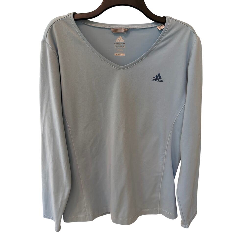 Adidas Long Sleeve Shirt Women's Size XL V-Neck Blue Casual Gym Workout Walking